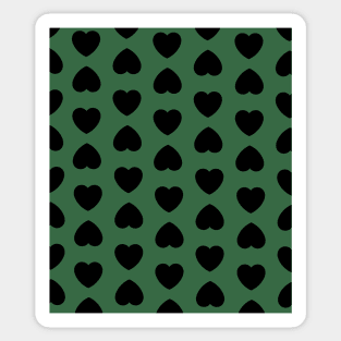 Black Hearts Pattern on a Green Background Sticker